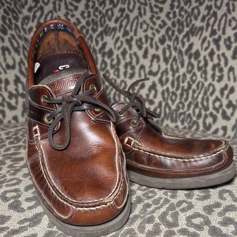Callaghan brown leather boat shoes classic casual shoes men’s size 10 slip on